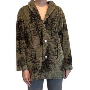Vintage Teddy Jacket Dark Green Forest Woodland Hunter Winter Woods Size Medium